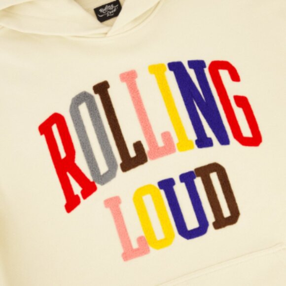 ROLLING LOUD MULTI CHENILLE CREAM HOODED SWEATSHIRT M - Picture 2 of 3